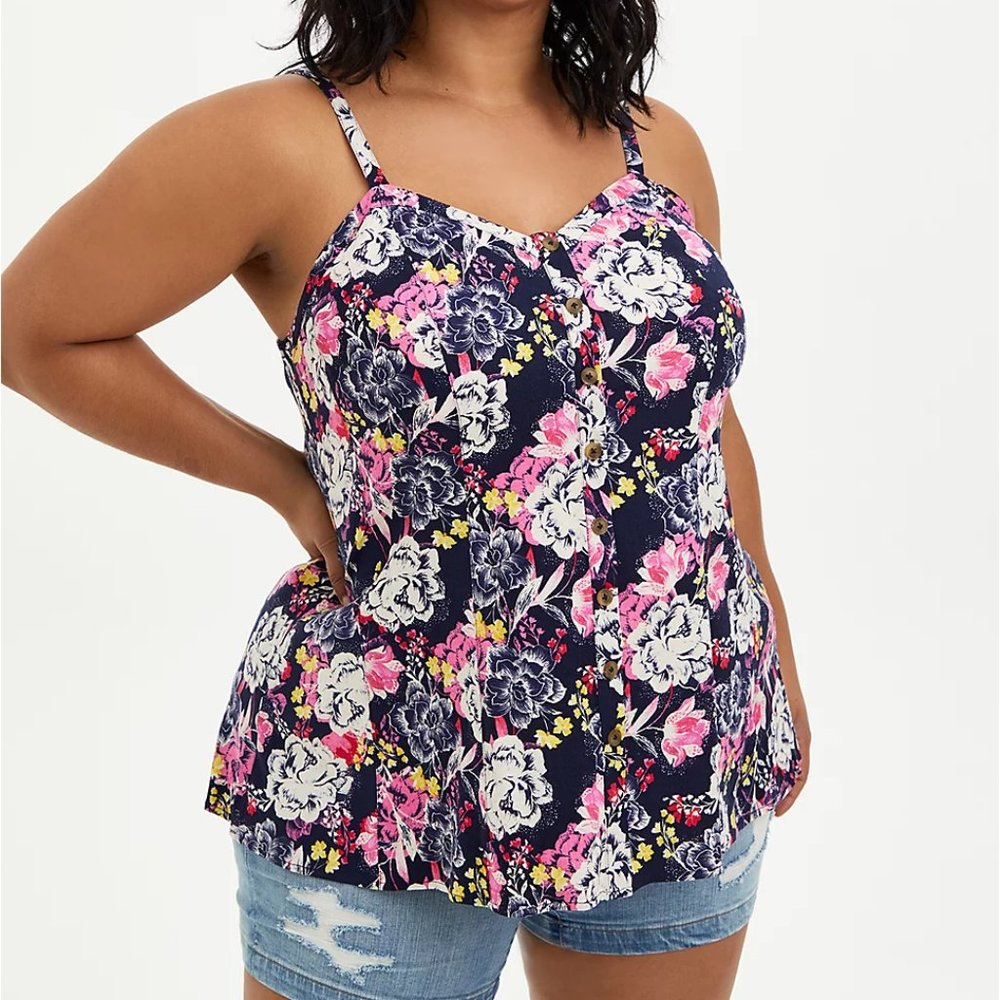 Torrid Size 5X 28 Navy Floral Rayon Fit & Flare Cami NWT